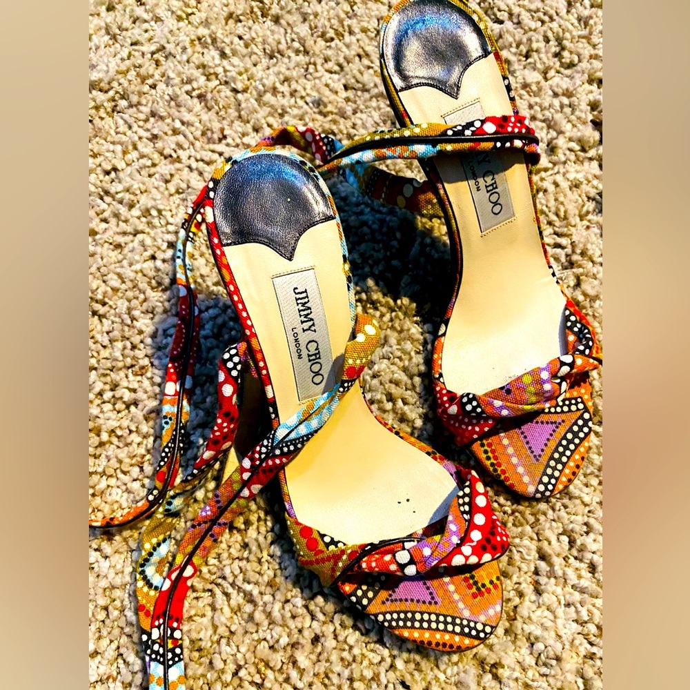 Jimmy Choo Multicolor, print ankle strap heels
